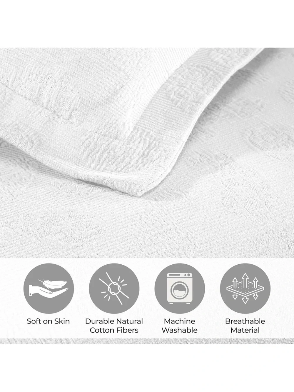 Premium Cotton Queen Airy Texture Paisley Bedspread White Quilt Set